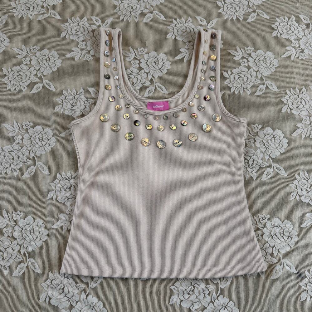 Edikted Shell Button Ribbed Tank Top Size M